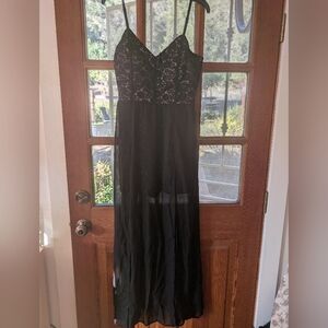 Elegant Black Lace Maxi Dress With Romper Shorts Attached